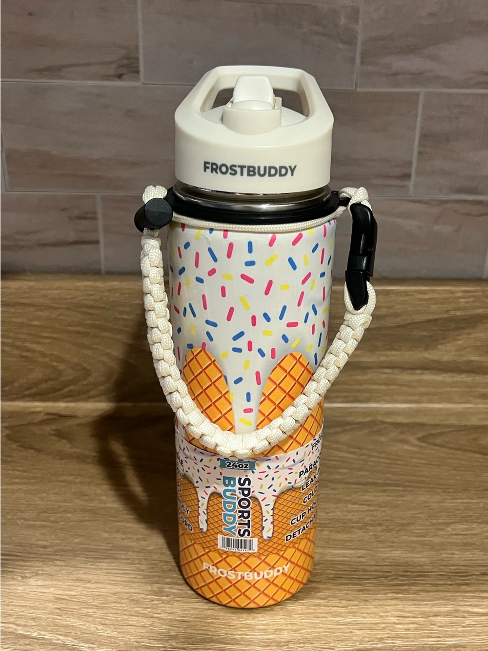 FrostBuddy Ice Cream Sprinkle Sports Bottle - Cream & Orange